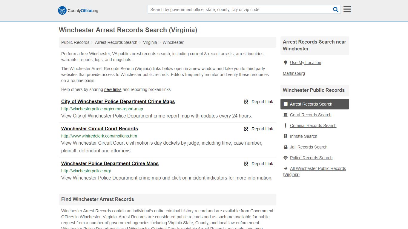 Arrest Records Search - Winchester, VA (Arrests & Mugshots) - County Office