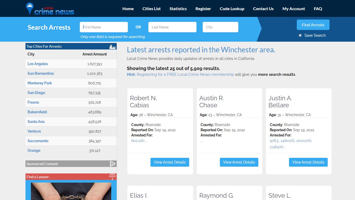 Winchester California Arrest Records | Local Crime News